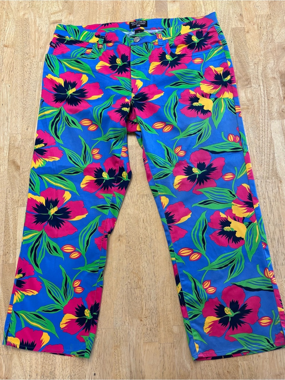 Vintage Y2K Polo Jeans Ralph Lauren Cotton Blend Hibiscus Print Cropped Pants